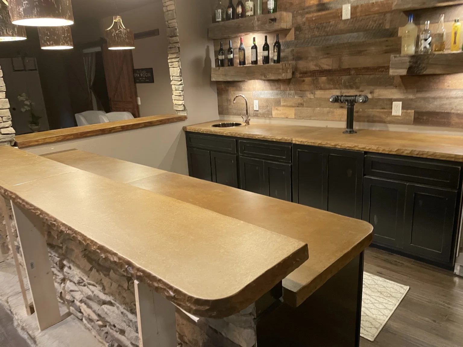 Custom concrete bar countertop